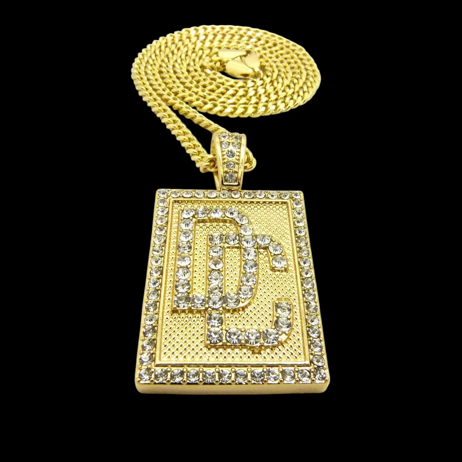 MaxBling81 Unisex Hip Hop Chain Link Necklace - Square CZ Gold-Tone DREAM CHASERS DC Pendant, 4mm Brass Metal Chain (18" 20" 24") Costume Jewelry, Chain Link Necklaces