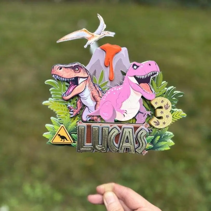 Pink Dinosaur Birthday Cake Topper