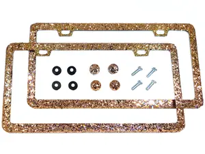Dazzling Addiction 2 Bling License Plate Frames Rose Gold Big Chunky Glitter Bling Made in USA Handmade Diamond Holder Screw Caps Personalizable Customizable Customized Bedazzled Sparkly Shimmering Gift for her Girl Women Cute
