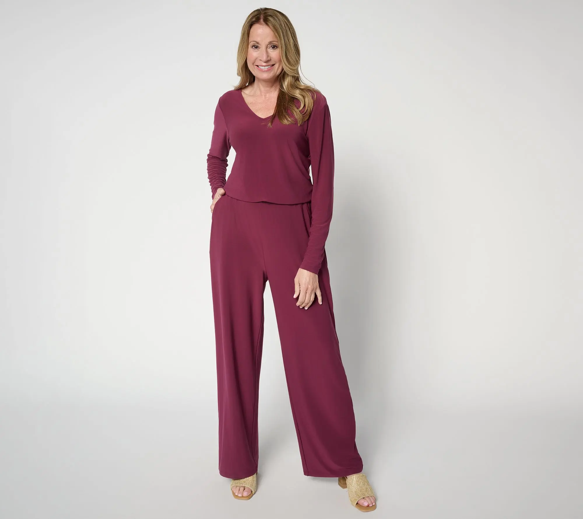 Attitudes by Renee Regular La Roma Jersey V-Neck Jumpsuit