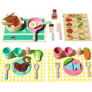 Wooden Play Kitchen Accessories Set with Montessori Cutting Fruits and Vegetables for Toddlers and Kids Indoor Pretend Play Educational Cooking Toys Great Birthday and Christmas Gift for Boys and Girls Ages 3 to 8
