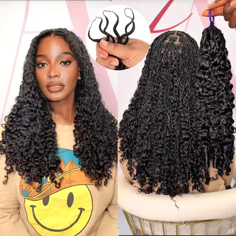 Burmese Curly Feather Hair Extensions Real Human Hair for Invisible Crochet Braids Pre-Separated Curly Bulk with Middle String 50g/Pack Recommended 4-6 packs for a full head look
