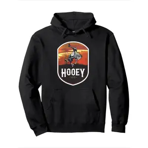 Men'S Hooded Sweatshirt with Western Cowboy Graphic & HOOEY Print - 55% 45% Cotton Blend, 280gsm Heavyweight, Breathable & Sweat-Wicking, Soft Casual for Autumn/Winter, Regular Fit Hoodie with 3D Digital Printing (Western Motifs) - Ideal