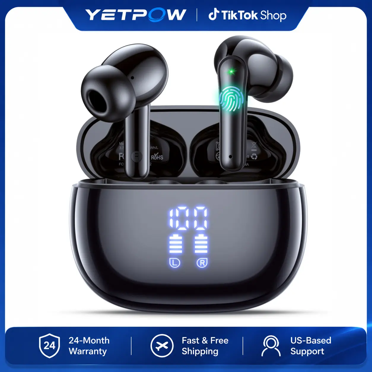 Bluetooth Earbuds, Wireless Earbuds with Bluetooth 5.3, 40H Playback, LED Digital Display Charging Case, 14.2mm Stereo Sound, Touch Control, Built-in Mic Earphones for iPhone Android Sports Workout, T12