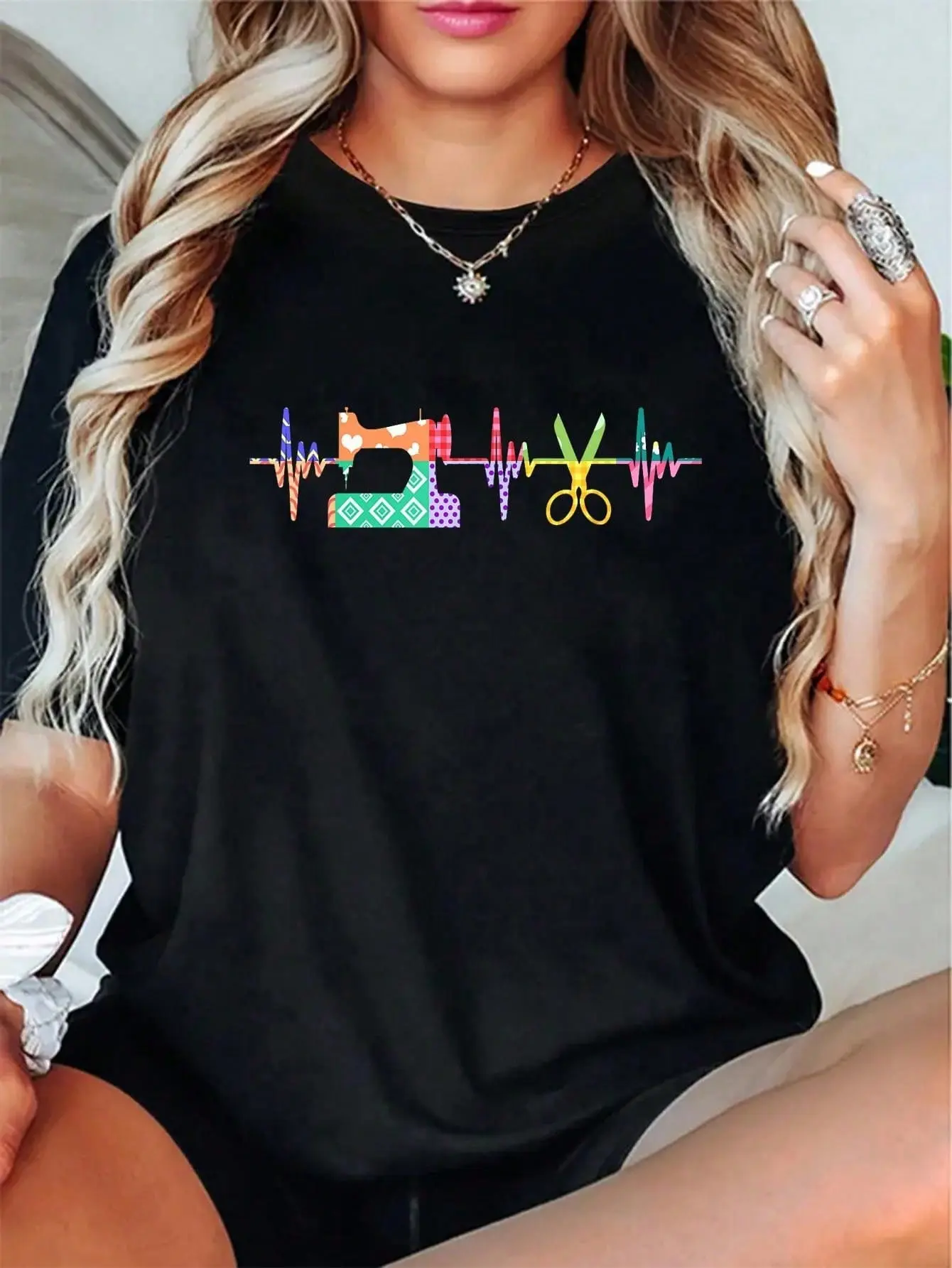 100% Cotton Quilter Sewing Heartbeat T-Shirt For Quilting Lover MM T-Shirt