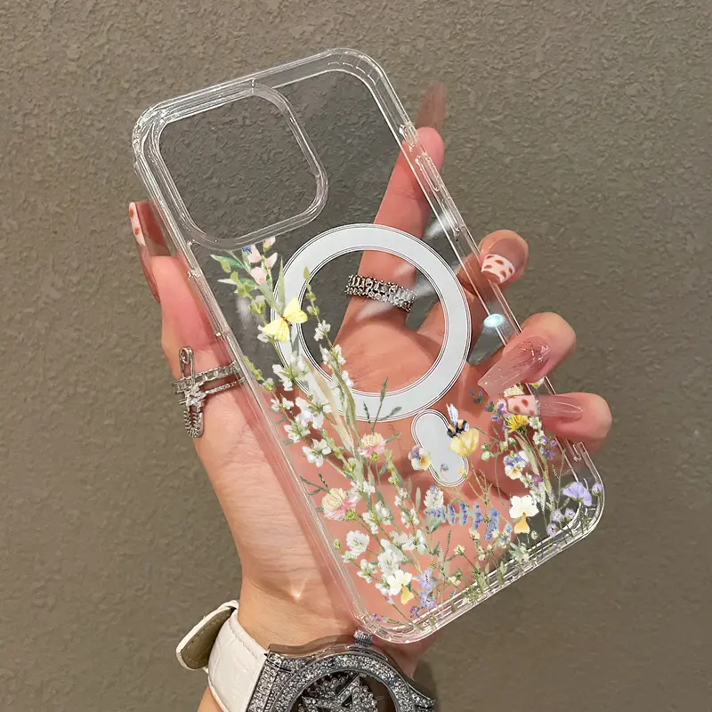 Magnetic Soft Case for iPhone11/12/13/14/15/16/17/air/pluspromax, Floral flower bush MagSafe Compatible,Springtok Aesthetic Pattern Design Lightweight,y2k cased,AntiScratch,and Trendy Screen Protector Resistance Smartphone Cover