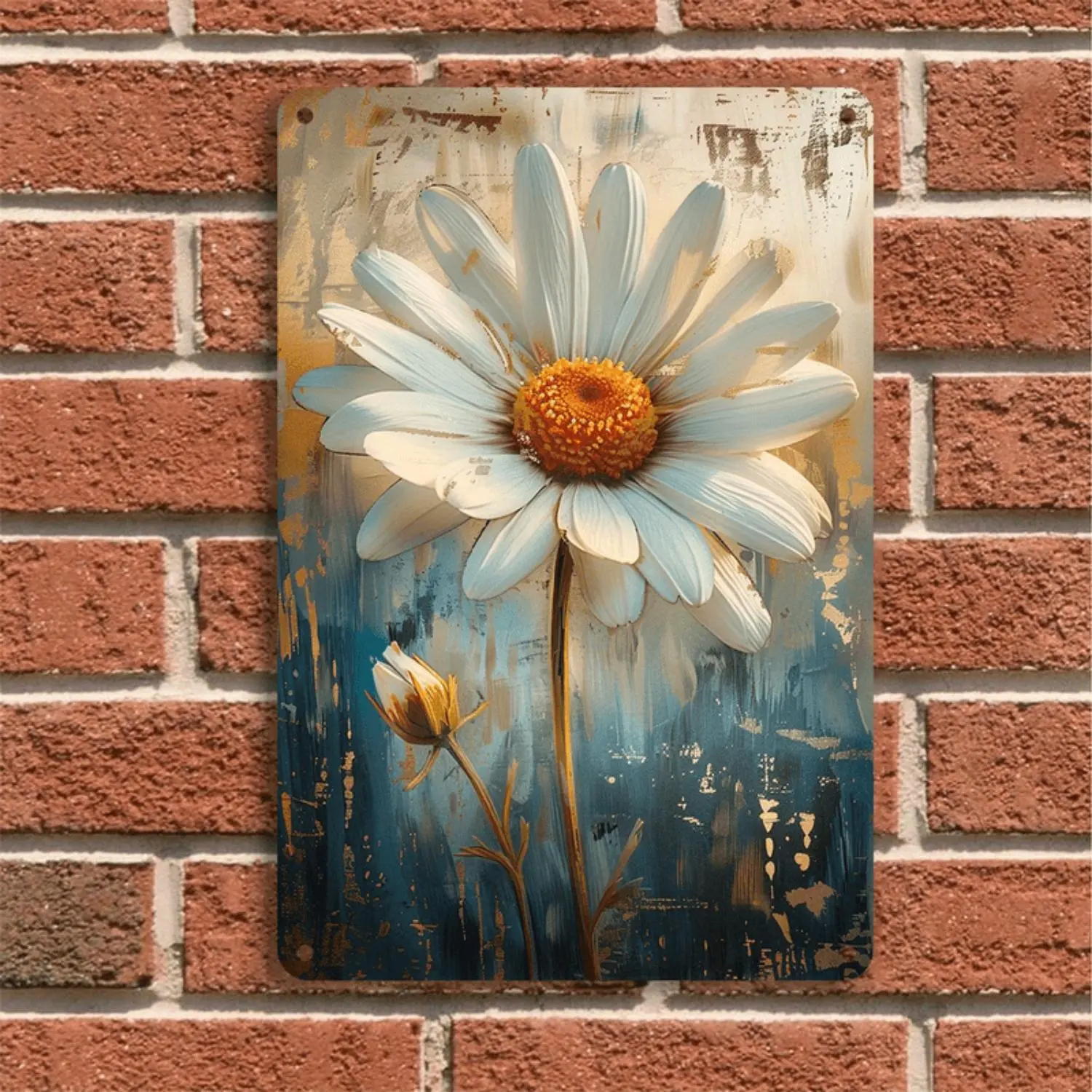 Vintage White Daisy Metal Wall Art Print, 8x12 Inches Frameless Artistic Floral Decoration, Flowers-Themed Home Decor for Room, Restaurant Use