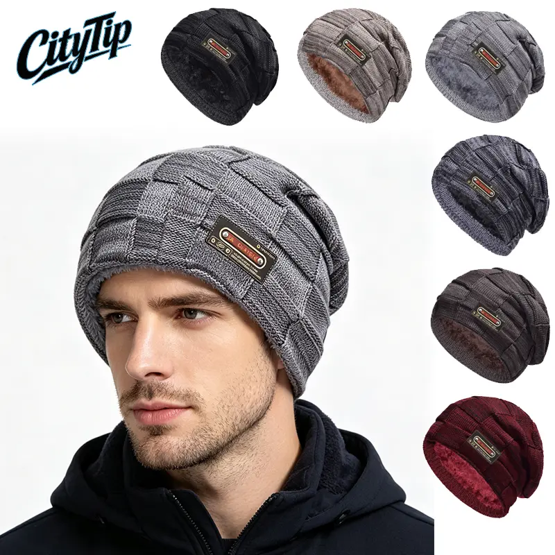 Men's Winter Plush Fleece-Lined Cable Knit Beanie - Thick Warm Skull Cap, Universal Stretch Fit Outdoor Sports Headwear for Hiking, Casual Streetwear