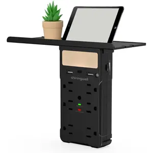 Surge Protector Multi-Plug Outlet, Wall Outlet Extender with Night Light and Shelf, Power Socket Expander, (2A+1C) USB Wall Charger Power Strip Electric Outlet for Home & Office (Black)