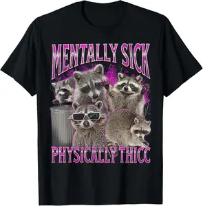 Cotton Gift Tee Physically Thicc Funny Raccoon Meme Bootleg Graphic 90s T-Shirt casual cotton streetwear Fabric Menswear for all