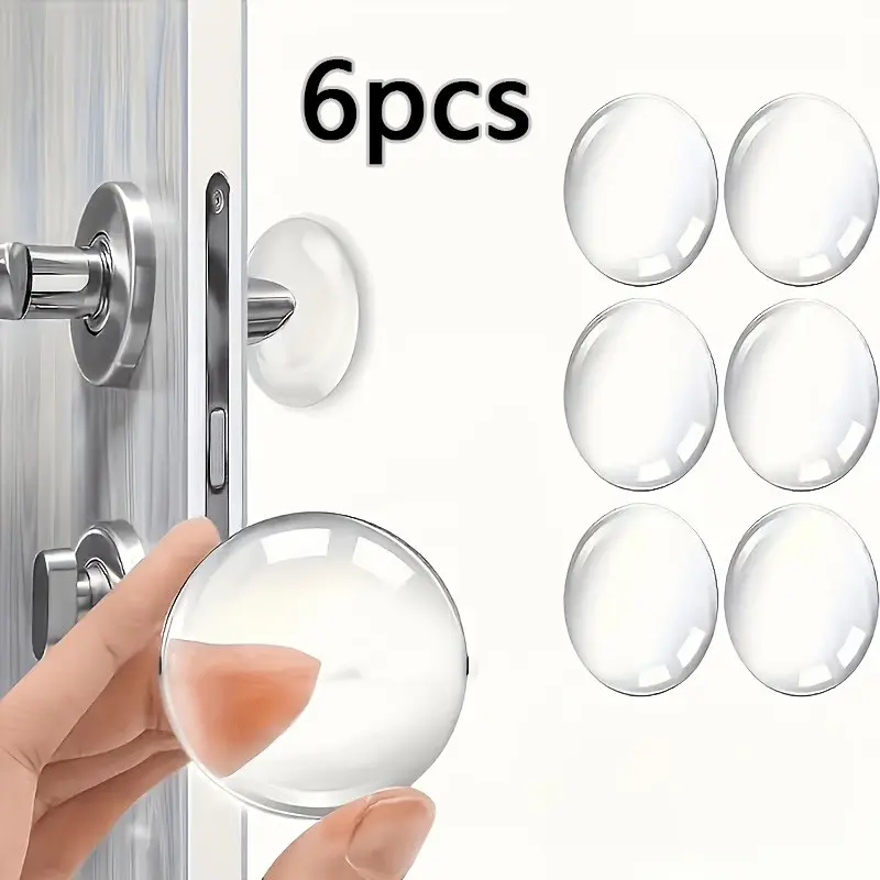 6-Pack Shock-Absorbing Door Stopper, Transparent Self-Adhesive Door Knob Wall Protector, Easy Installation, Reusable Plastic Material, Door Protectors