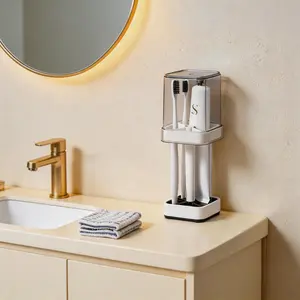 Classic Portable 3-Compartment Non-Slip Toothbrush Holder - Bathroom Countertop Storage for Electric & Manual Toothbrushes, with Dedicated Toothpaste Slot for Stable, Clutter-Free Organization