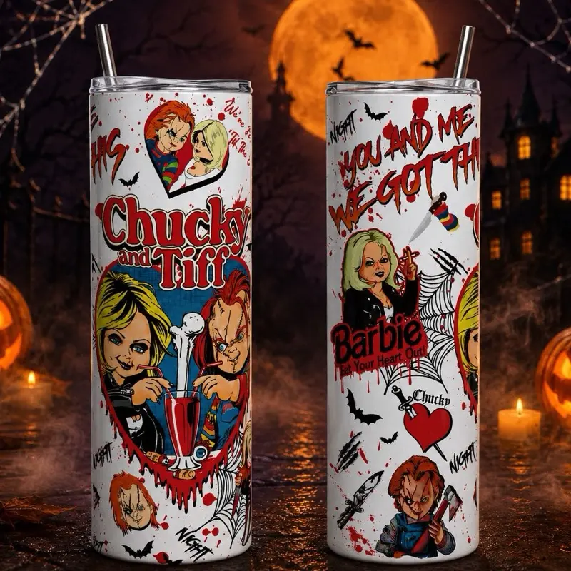 Chucky & Tiffany Tumbler - Drinkware with Chucky and Tiffany Design - horror Fans