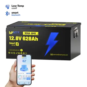 12V 628Ah LiFePO4 Lithium Battery, Built-in Bluetooth 5.0 & 300A BMS, Full Metal Case 8038Wh Energy, 15000+ Deep Cycles Batterys, Perfect for Home Energy, RV, Marine, Solar, Trolling Motor