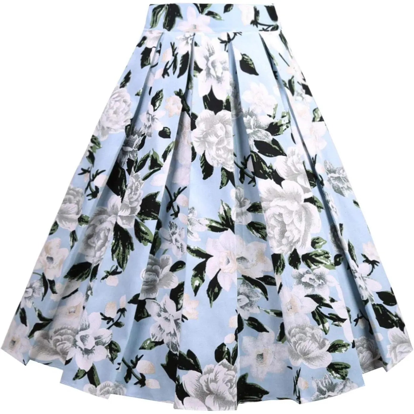 Womens Pleated Vintage A line Midi Skirt | 1950s Trend Skirts, Swing Casual Party Skirts, Floral Print Skirts with Pockets, Retro Elegant Skirt, Knee Length Skirts