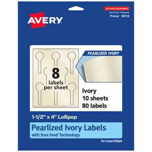 Avery Pearlized Ivory Lollipop Labels with Sure Feed Technology, Print-to-the-Edge, 1.5" x 4"