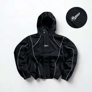 Men’s American high-street windbreaker jacket with letter print, hooded casual outerwear from a trendy brand