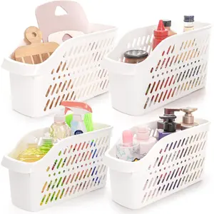 4 Pack Plastic Under Sink Organizer with Wheels, Roll Out Bottle Organization Bins, Narrow Multifunctional Organizer Basket for Kitchen Cabinet, Under Sink and Bathroom Storage