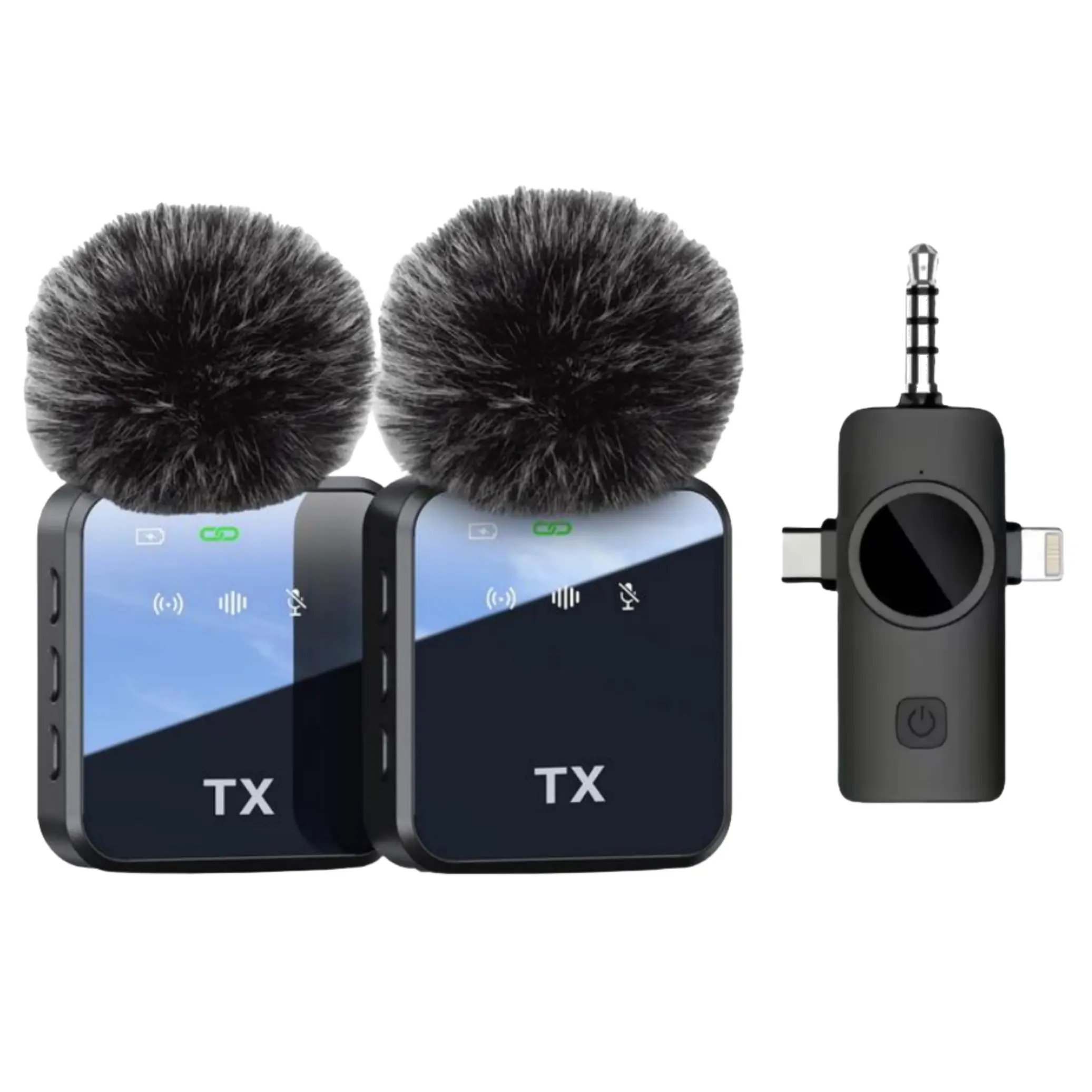 Wireless Lapel Microphone High-End Square Stereo Radio Audio Noise Easy to Operate and Use for Smart Phone Live or Outdoor Vlog with Dual Windmuff Filters