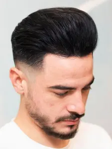 Men's Ultra Thin Skin Hair System 4 Inch Hair Length Human Hair Toupee Business Style, Handmade V-looped Hairpieces, PU Thin Skin Realistic Hair Topper for Hair Loss, Scalp Effect Wig