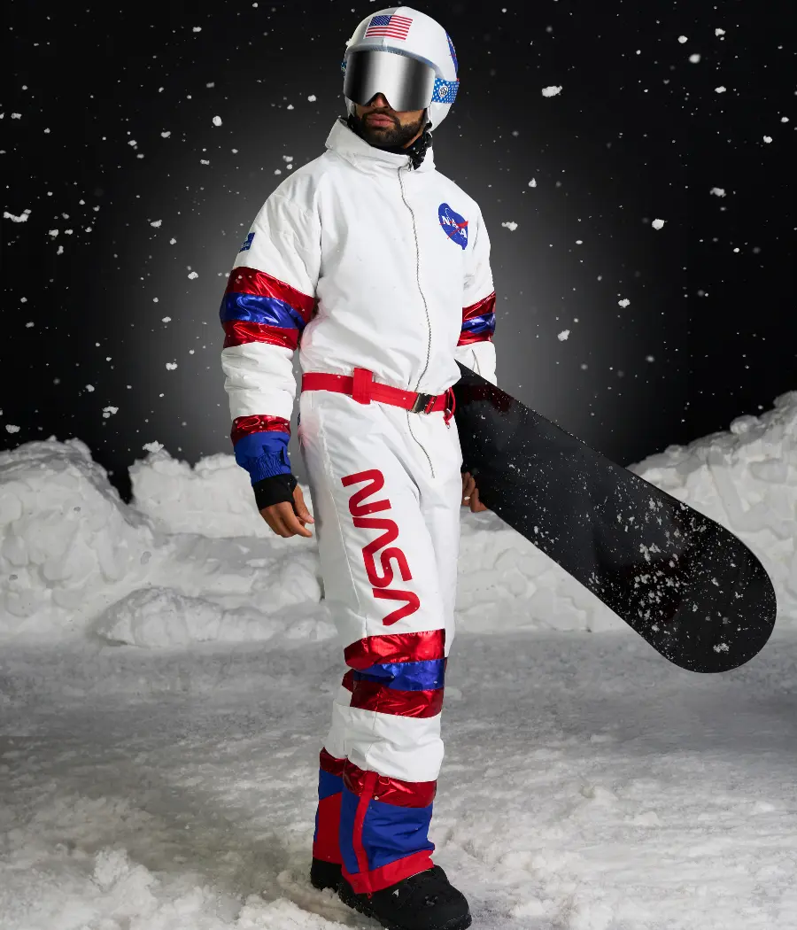 Men's Space Racer Graphic Snow Suit, Waterproof Insulated 1-Piece for Skiing & Snowboarding with Adjustable Belt and Helmet Cover, Sport, Full Sleeves, M, Sporty Chic, Epic Style That Never Quits, Goggles Sold Separately, Helmet Cover Included