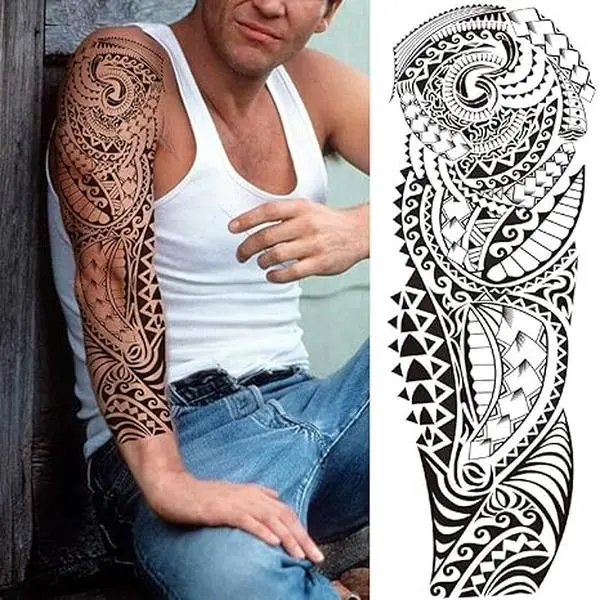 11 Sheets Maori Temporary Tattoo Sleeve For Men Adults Tiki Turtle Manta Waterproof Fake Tattoo Sleeves For Women Black Dragon Totem Tribal Military Long Full Sleeve Tattoos Temporary Stickers