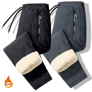 Men's Solid Color Zipper Pocket Thermal Lined Pants Regular Fit Casual Comfy Waterproof Drawstring Waist Warm Trousers for Fall & Winter Fleece Menswear Small Socks Activewear Athletic Beige Plain Sport Sportswear Sports Clothes Esports Esports Menswear