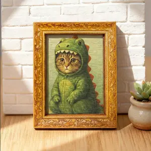 Funny Dinosaur Cat Magnetic Refrigerator Sticker Wooden Mini Decorative Fridge Magnet for Home Kitchen Decor Fun Gift Fully Magnetic Back Perfect for Kitchen Accessories CatAccessories Decoration Kitty