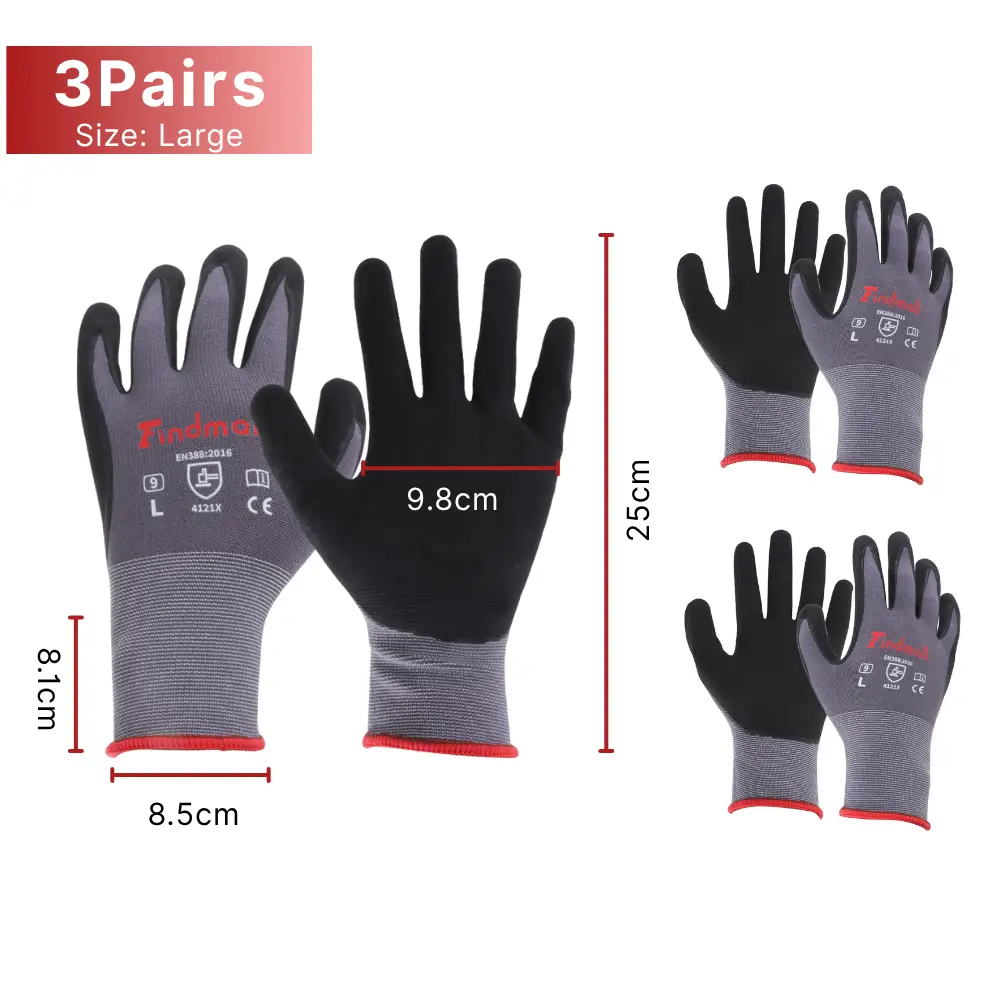 3 Pairs Large Work Gloves 