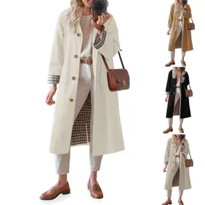 UANEO Womens Long Trench Coat Single Breasted Oversized Windproof Overcoat Fashion Outerwear