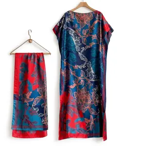 Women's Floral Print Cape Shawl & Scarf Set, Elegant Beach Cover-Up For Holiday Vacation, Swimsuit Cover Up