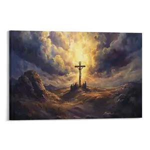The Crucifixion of Jesus On The Hill of Golgotha Painting Printed on Canvas Poster, Biblical Scene Print, Jesus on The Cross Painting Print Poster