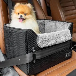 PETSFIT  Car Seat, Waterproof PU Leather  Carseat with Patent Safe Buckles, Clip-On Leash, Pet Travel Carrier Bed for Small Pets Up to 25lbs (Black) hands  free  fun uh oh patty cover ventilate design carry dog pp cotton filling lining stroller puppy cat