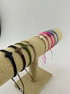 Set of 2 Custom Initial Cross Bracelets, Adjustable Macramé Bracelets with Natural Stone Cross charm for Men and Women, bible verse christian bracelet, friendship bracelets