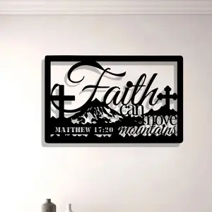 1 piece of metal mural inspired by "Faith can move mountains" - featuring a retro iron silhouette with a cross, perfect for home, Christmas, graduation, and Stylish Religious Decor, an ideal spiritual gift,
