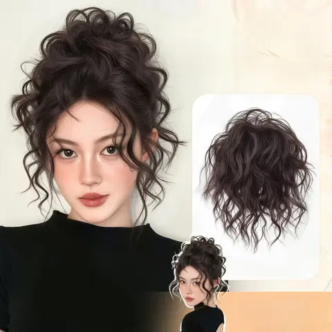 Messy Loose Curly hair buns and hair rings, realistic synthetic hair buns, voluminous top hairpieces, stylish hair bands and hair accessories suitable for women's daily wear and parties