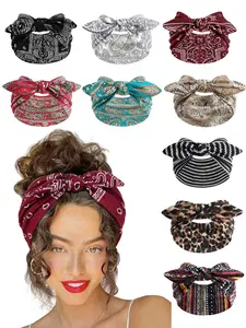 Women's Elastic Non-Slip Hair Tie, Floral Yoga Headband, Paisley Leopard Stripe Print Bowknot Hair Accessory, Hair Bows Headbands for Girls
