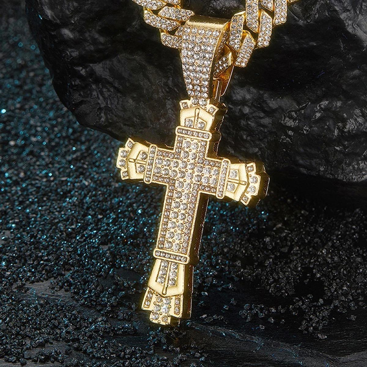 Cross Pendant Necklace Hip Hop Iced Out Cuban Link Chain Full Rhinestone Alloy Jewelry for Men Women