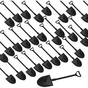 100 Pcs Black Disposable Cute Mini Shovel Dessert Spoons for Pudding Yogurt Ice Cream