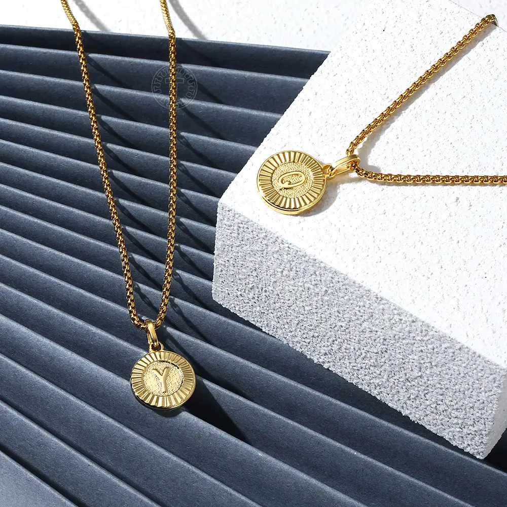 Womens Gold Plated Round Heart letters Initial Charm Necklaces Chain Jewelry Set