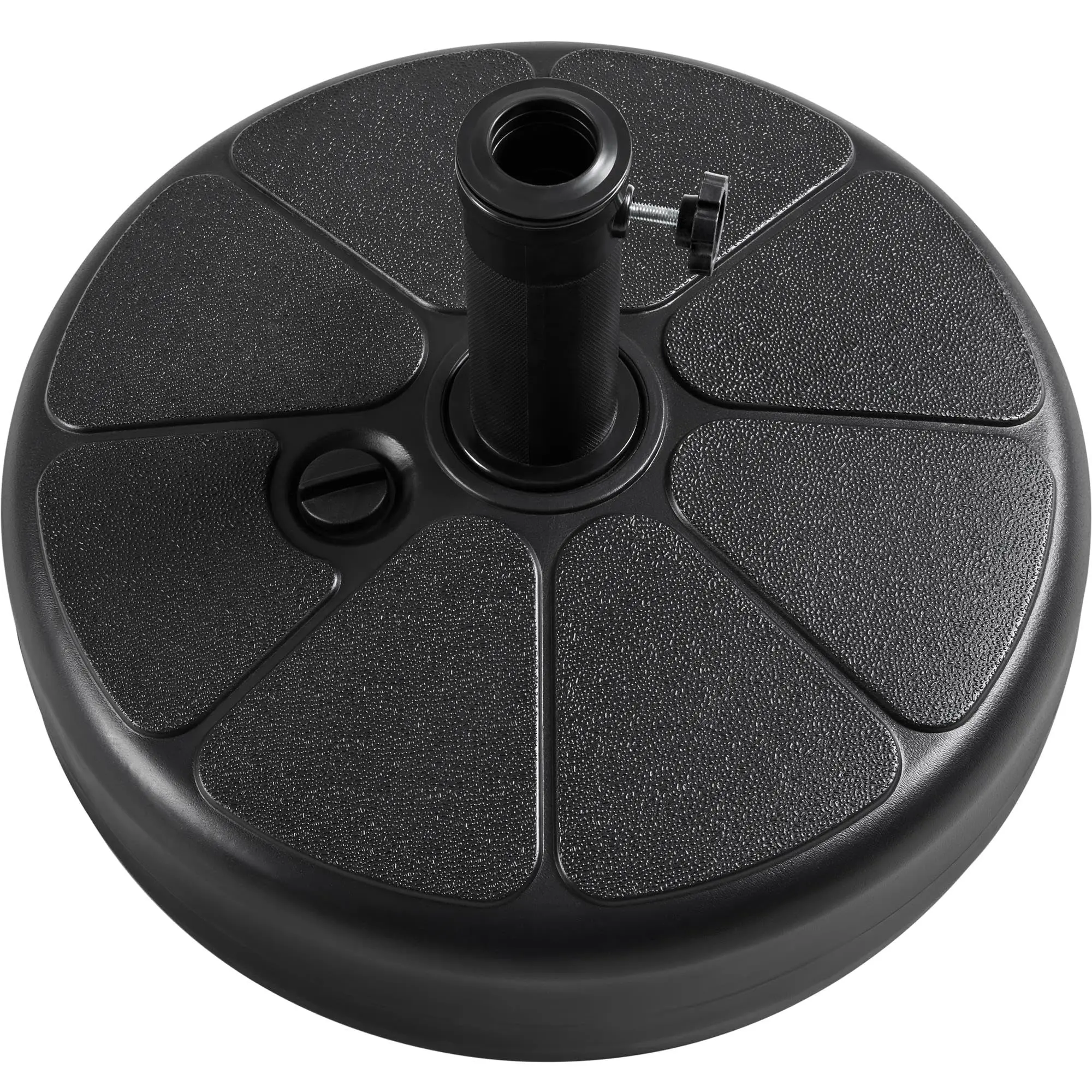 22L Umbrella Base Stand - Round Water & Sand Filled Plastic Free-Standing Umbrella Base w/Built-in Handle & Anti-Slip Design for Outdoor/Lawn/Garden/Beach, Black