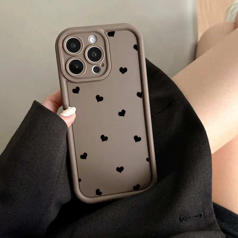 Rugged Silicone Protective Phone Case for iPhone 16/15/14 Pro Max/13/12/11/XR/XS Plus - Black Love Pattern, Shockproof Drop Protection, Durable Mobile Phone Accessories Casing