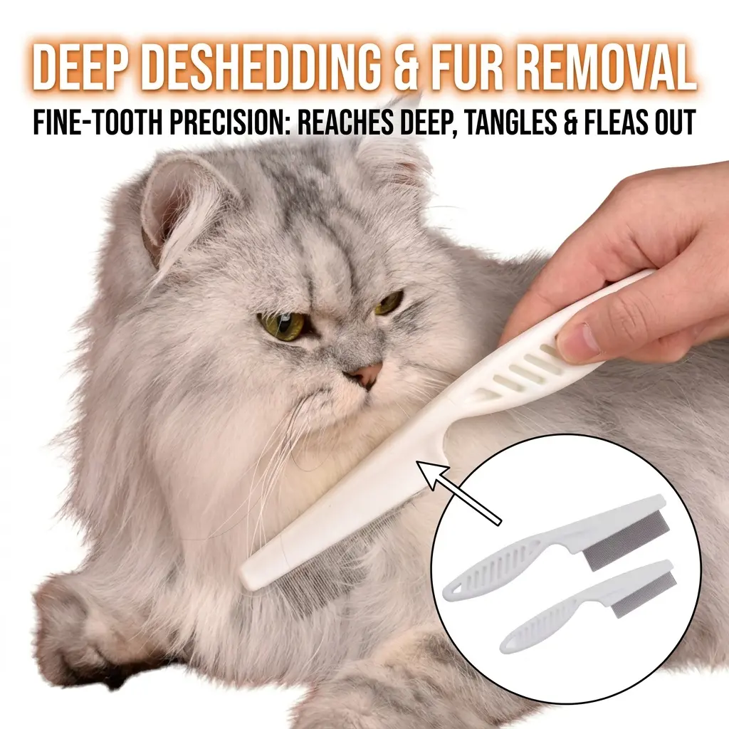 2-Pack Ultimate Pet Grooming Comb Set | Flea, Tick & Tear Stain Remover for Cats & Dogs | Pain-Free Detangling Tool