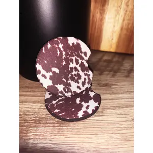 Brown Cow Print Car Coasters