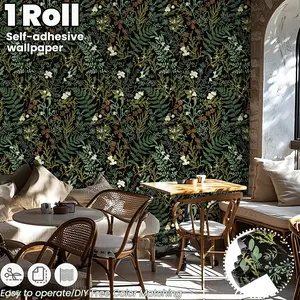 American Vintage Leaf Wallpaper Roll, Self-Adhesive Jungle Pattern, Easy Peel & Stick, Indoor Wall Decor, Kitchen Furniture Renovation