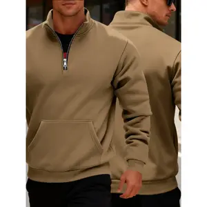 Men's High-Quality Half-Zip Fleece Sweatshirt, Casual Long Sleeve Stand Collar Pullover, Fall Winter Outdoor Hiking Sportswear, Athletic Training Apparel