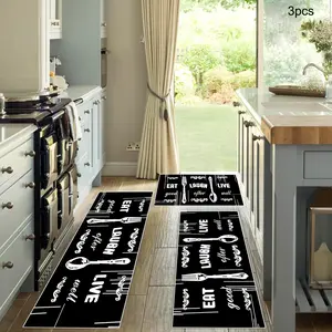 Kitchen Pattern Rug Set of 3, Non-Slip Comfortable Mats, Farmhouse Chef Rugs for Kitchen Sink Laundry Room