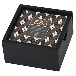 360 stand MDF Wooden Square Memory Box Organiser - Man Of God Be Strong Theme, Cross Print Design, Sliding Lid Home Storage Bin, Organizer Storage Boxes