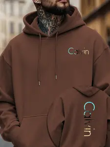 Men's Hoodie Autumn and Winter Trendy, Stylish, Creative 'Calvin' Print Drawstring Pocket Design Casual Sports Versatile Plus-Size Long-Sleeve Warm Pullover Hooded Sweatshirt Christmas Gift Multiple Color Options Machine Washable Everyday Wear