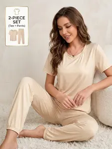 Sage Green Ultra-Soft Modal Pajamas Set - Women's Summer Short Sleeve Jogger 2PCS Sleepwear, Premium Lounge Wear